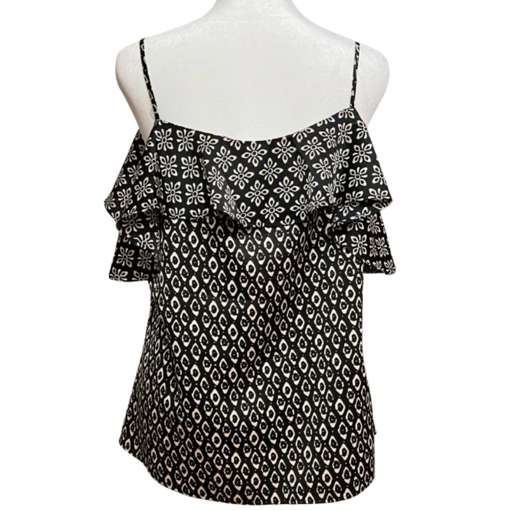 Ann Taylor Factory Black Print Ruffle Tank Top • Size Medium • NEW NO TAGS - Picture 4 of 7
